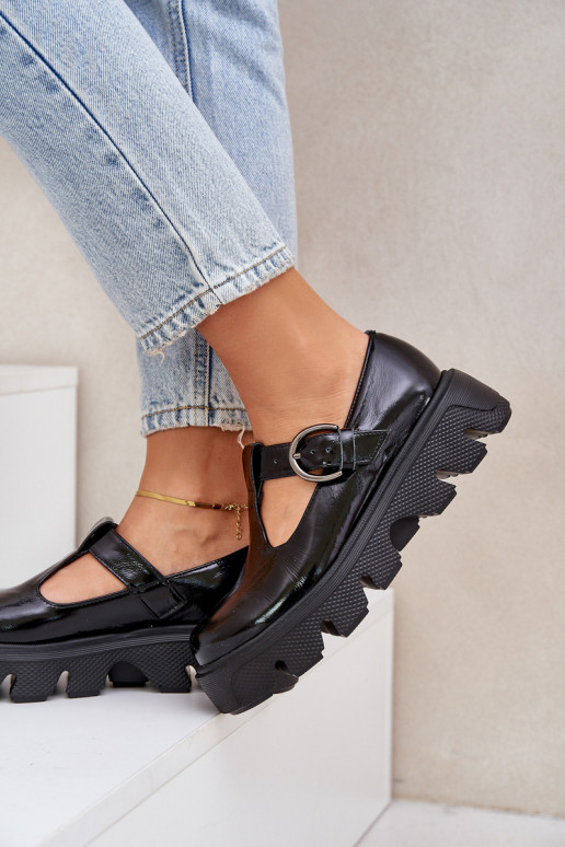 s efektem laku  boty s přezkami Zazoo 20183 Černé s efektem laku  boty s přezkami Zazoo 20183 Černé