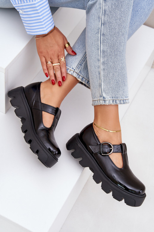 s efektem laku  boty s přezkami Zazoo 20183 Černé s efektem laku  boty s přezkami Zazoo 20183 Černé