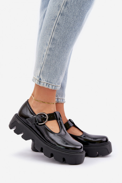 s efektem laku  boty s přezkami Zazoo 20183 Černé s efektem laku  boty s přezkami Zazoo 20183 Černé