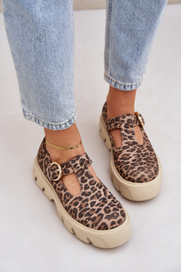 ze semiše boty s přezkami se vzory leopardí kožešiny Zazoo 20183 hnědá