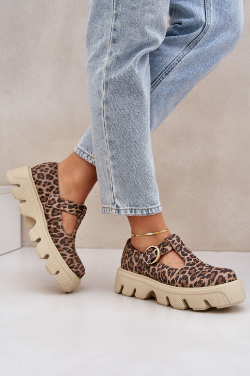 ze semiše boty s přezkami se vzory leopardí kožešiny Zazoo 20183 hnědá ze semiše boty s přezkami se vzory leopardí kožešiny Zazoo 20183 hnědá