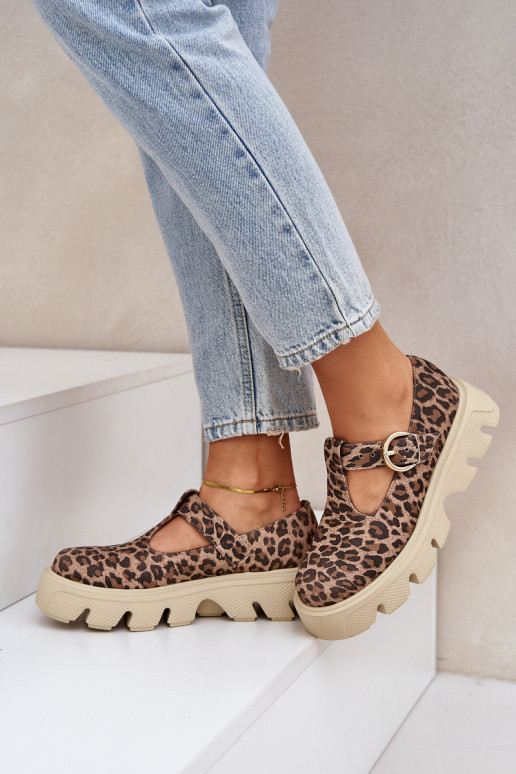 ze semiše boty s přezkami se vzory leopardí kožešiny Zazoo 20183 hnědá ze semiše boty s přezkami se vzory leopardí kožešiny Zazoo 20183 hnědá