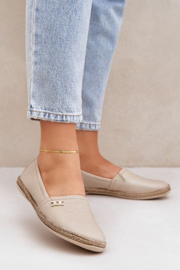 Elegantní styl Kožené espadrilky  Zazoo 10177 béžové 2