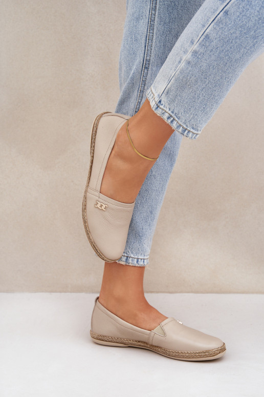 Elegantní styl Kožené espadrilky  Zazoo 10177 béžové