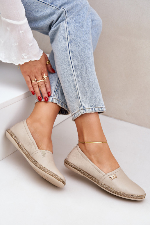 Elegantní styl Kožené espadrilky  Zazoo 10177 béžové