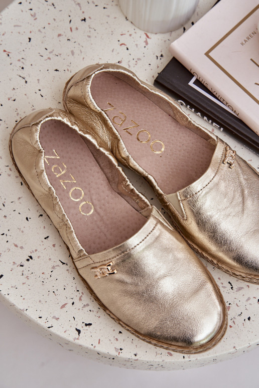 Elegantní styl Kožené espadrilky  Zazoo 10177 zlaté barvy Elegantní styl Kožené espadrilky  Zazoo 10177 zlaté barvy