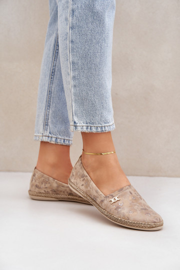 Elegantní styl Semišové espadrilky S květinami  Zazoo 10177 béžové