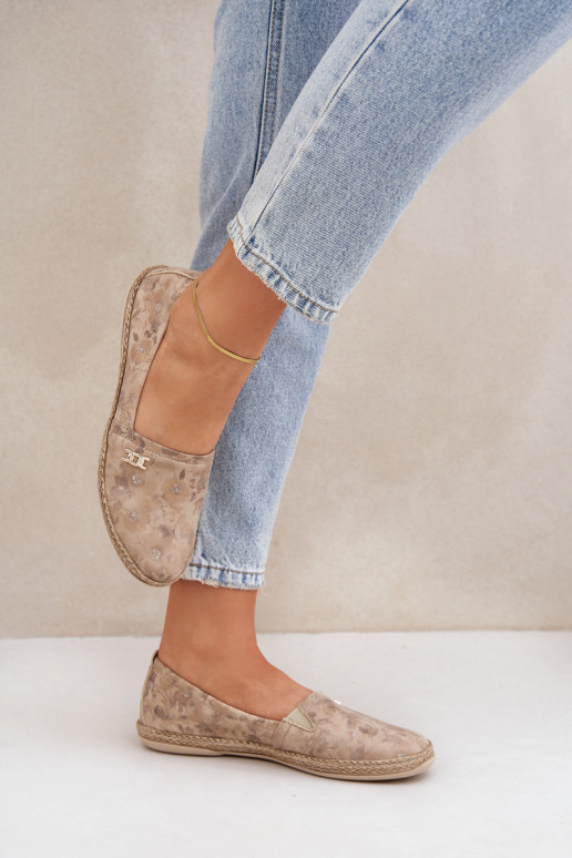 Elegantní styl Semišové espadrilky S květinami  Zazoo 10177 béžové Elegantní styl Semišové espadrilky S květinami  Zazoo 10177 béžové