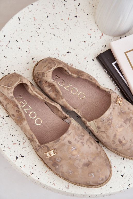 Elegantní styl Semišové espadrilky S květinami  Zazoo 10177 béžové Elegantní styl Semišové espadrilky S květinami  Zazoo 10177 béžové