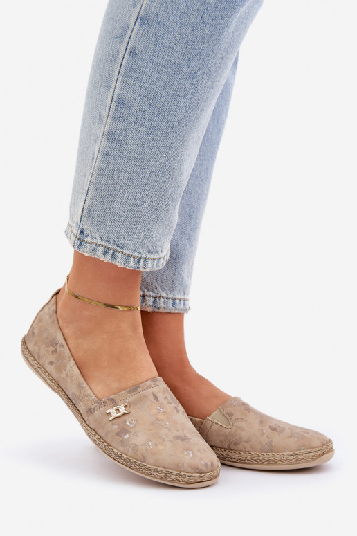 Elegantní styl Semišové espadrilky S květinami  Zazoo 10177 béžové Elegantní styl Semišové espadrilky S květinami  Zazoo 10177 béžové