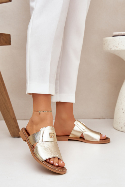 Elegantní styl Pantofle  s širokými podpatky Zazoo 40423 zlaté barvy