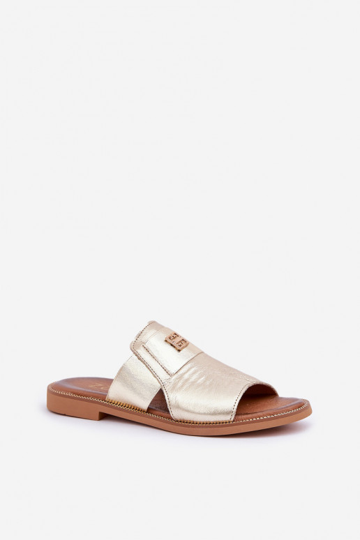 Elegantní styl Pantofle  s širokými podpatky Zazoo 40423 zlaté barvy