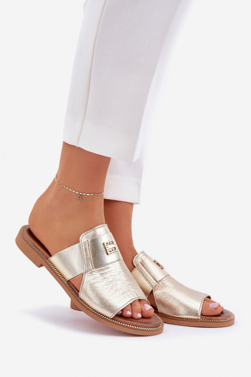 Elegantní styl Pantofle  s širokými podpatky Zazoo 40423 zlaté barvy