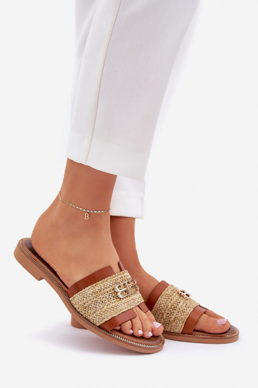 Pantofle  Detalem I Plecionką Zazoo 40426 hnědá