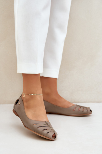 Zazoo 10009 Pohodlné kožené baleríny  béžové 2