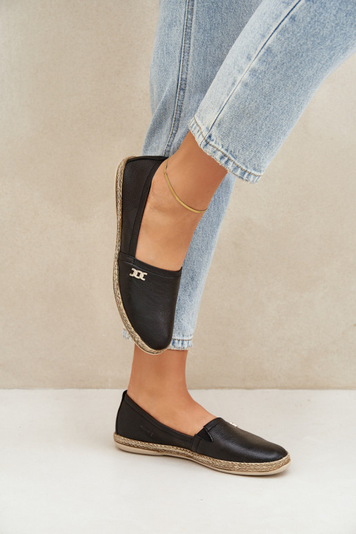 Elegantní styl Kožené espadrilky  Zazoo 10177 Černé Elegantní styl Kožené espadrilky  Zazoo 10177 Černé