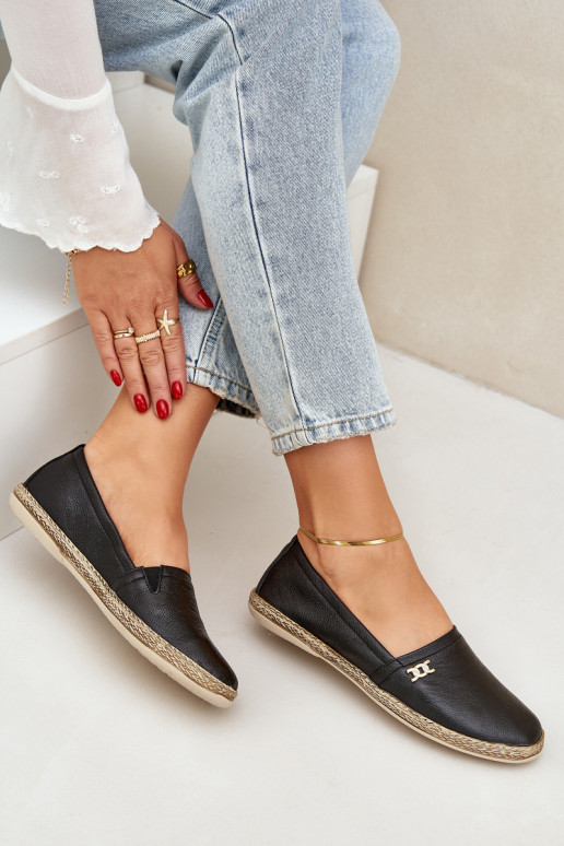 Elegantní styl Kožené espadrilky  Zazoo 10177 Černé Elegantní styl Kožené espadrilky  Zazoo 10177 Černé