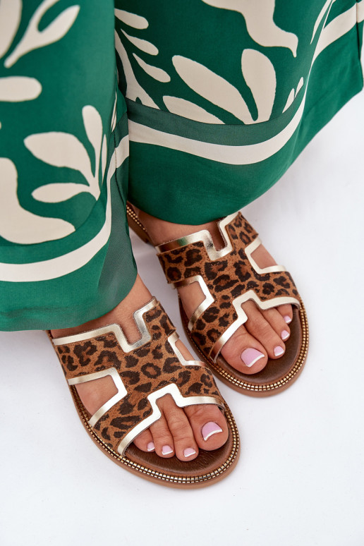  Ploché boty Pantofle se vzory leopardí kožešiny Zazoo 40383 hnědá