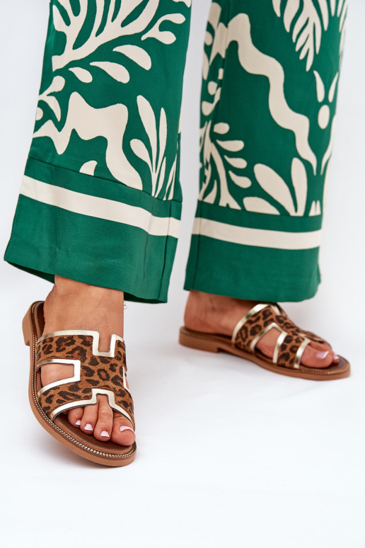  Ploché boty Pantofle se vzory leopardí kožešiny Zazoo 40383 hnědá