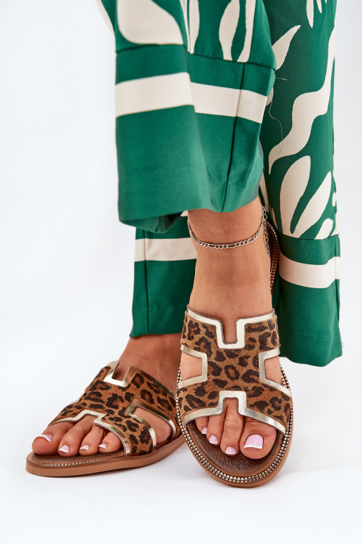  Ploché boty Pantofle se vzory leopardí kožešiny Zazoo 40383 hnědá