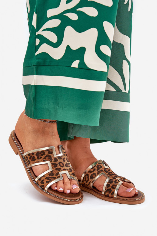  Ploché boty Pantofle se vzory leopardí kožešiny Zazoo 40383 hnědá