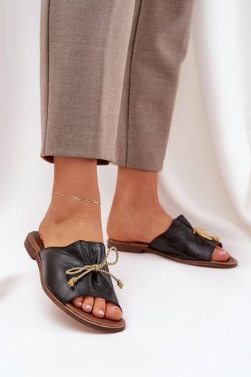 Ploché boty Elegantní styl Pantofle se stuhami  3572 Černé 2