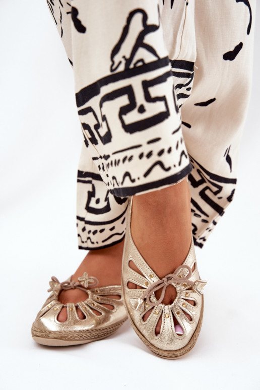 Ploché boty baleríny Z Naturalnej Skóry Zazoo 10179 zlaté barvy