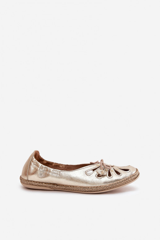 Ploché boty baleríny Z Naturalnej Skóry Zazoo 10179 zlaté barvy