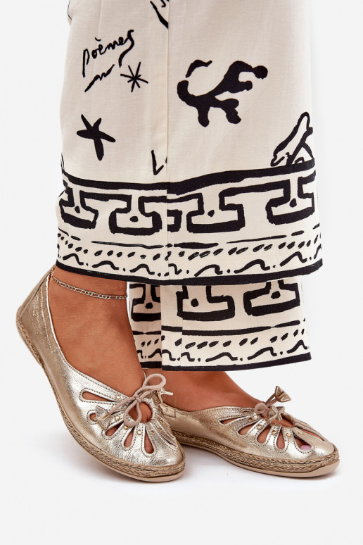 Ploché boty baleríny Z Naturalnej Skóry Zazoo 10179 zlaté barvy