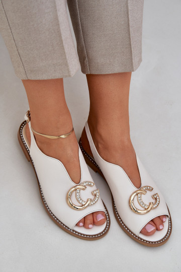 Dámské sandály s širokými podpatky s ornamenty Laura Messi 2865 slonová kost