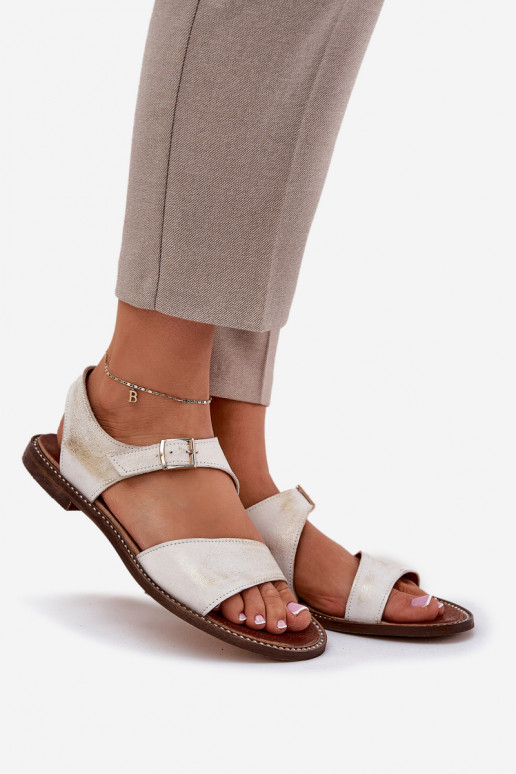 Ploché dámské sandály Zazoo 3014 zlaté barvy Przecierany  Ploché dámské sandály Zazoo 3014 zlaté barvy Przecierany