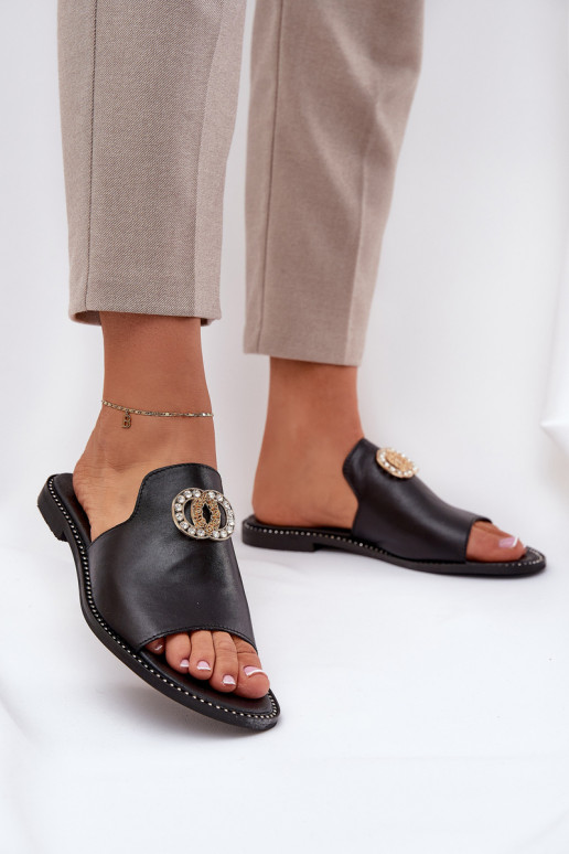 Elegantní styl Pantofle  s ornamenty Zazoo 3008 Černé