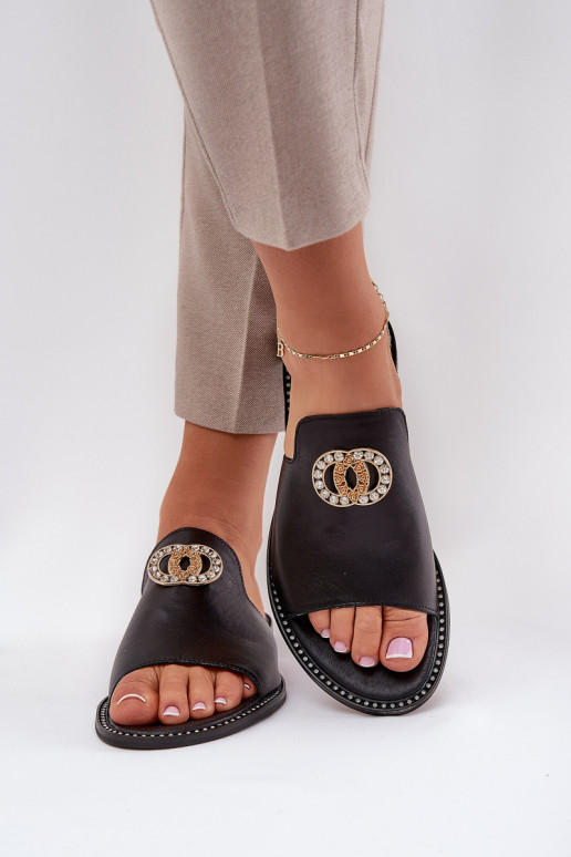 Elegantní styl Pantofle  s ornamenty Zazoo 3008 Černé