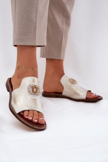Elegantní styl Pantofle  s ornamenty Zazoo 3008 zlaté barvy Przecierany 2