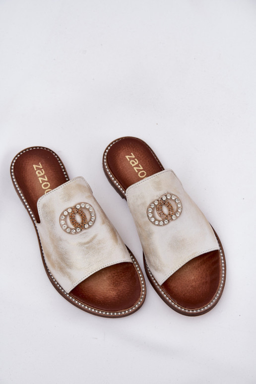 Elegantní styl Pantofle  s ornamenty Zazoo 3008 zlaté barvy Przecierany