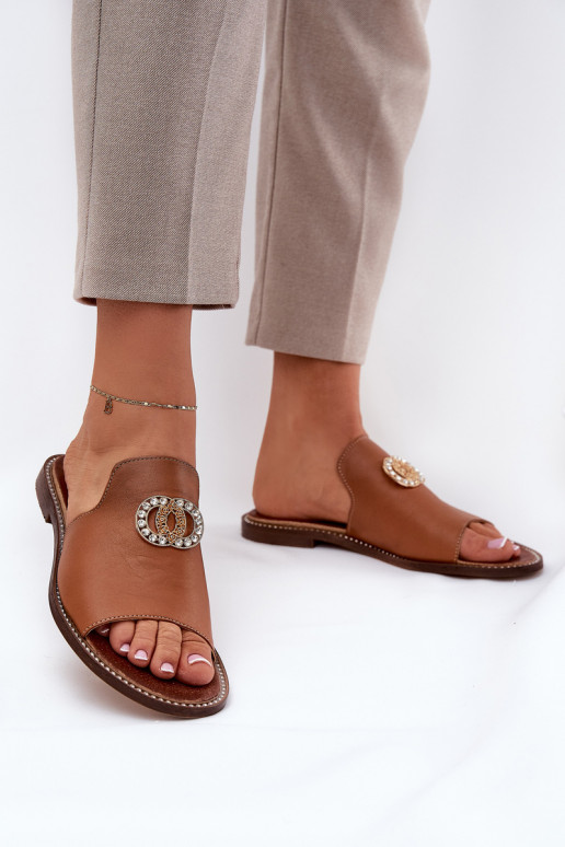 Elegantní styl Pantofle  s ornamenty Zazoo 3008 Camel