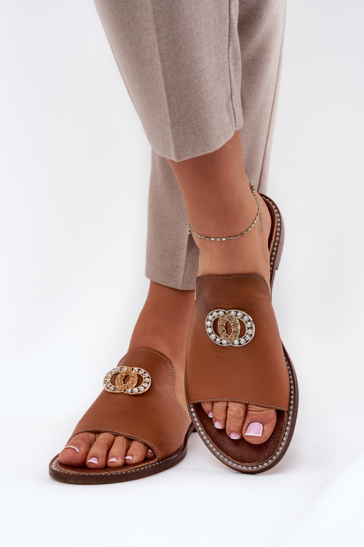 Elegantní styl Pantofle  s ornamenty Zazoo 3008 Camel