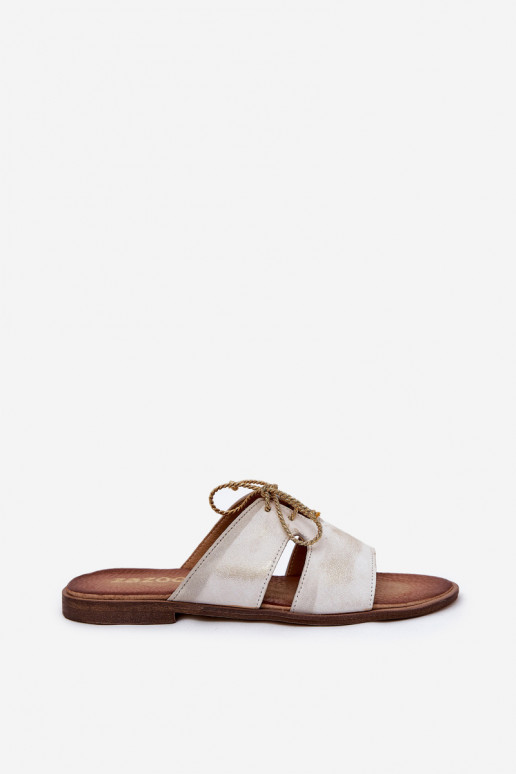 Pantofle  s širokými podpatky Zazoo 3022 zlaté barvy Przecierany