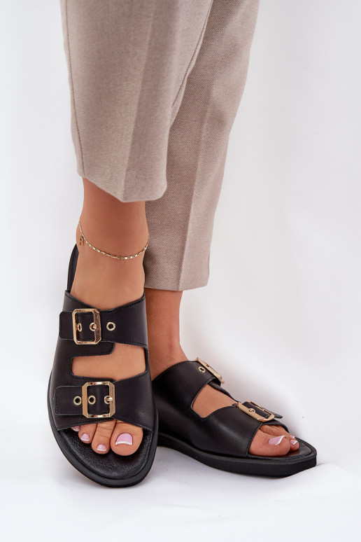  Ploché boty Pantofle s přezkami Zazoo 3020 Černé