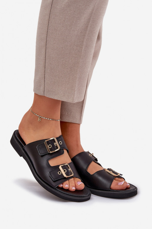  Ploché boty Pantofle s přezkami Zazoo 3020 Černé