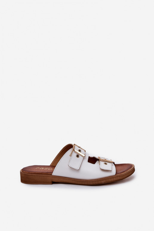  Ploché boty Pantofle s přezkami Zazoo 3020 bílé