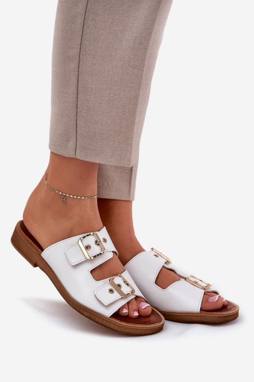  Ploché boty Pantofle s přezkami Zazoo 3020 bílé