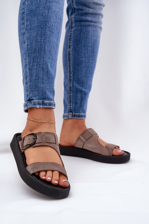 Dámské semišové pantofle s platformou Zazoo 3024 hnědá