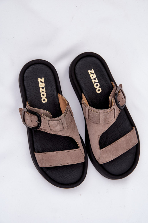 Dámské semišové pantofle s platformou Zazoo 3024 hnědá