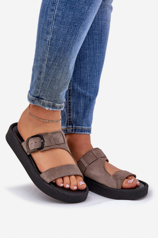 Dámské semišové pantofle s platformou Zazoo 3024 hnědá