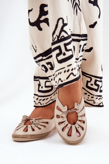 Ploché boty baleríny Z Naturalnej Skóry Zazoo 10179 béžové 2