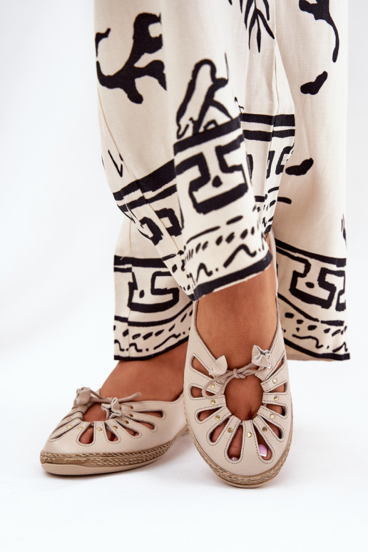 Ploché boty baleríny Z Naturalnej Skóry Zazoo 10179 béžové