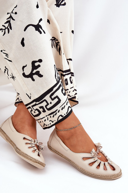 Ploché boty baleríny Z Naturalnej Skóry Zazoo 10179 béžové