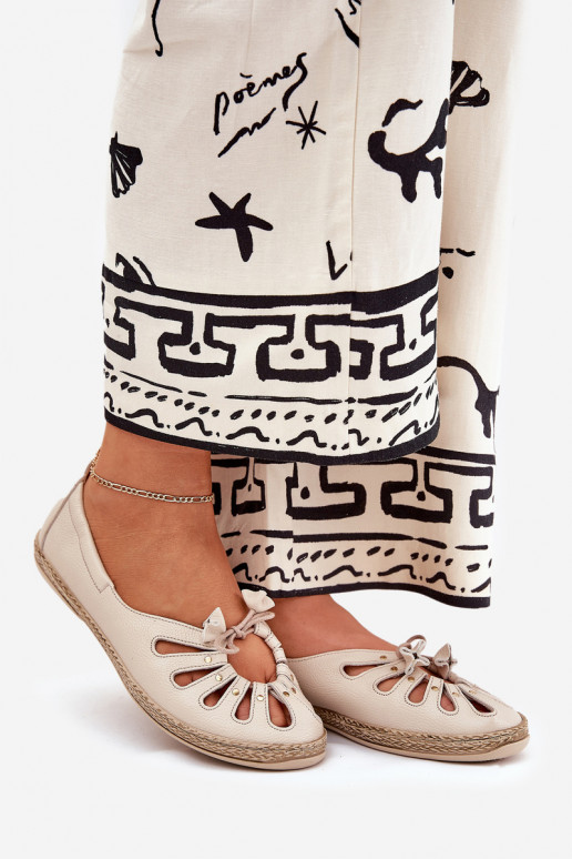 Ploché boty baleríny Z Naturalnej Skóry Zazoo 10179 béžové