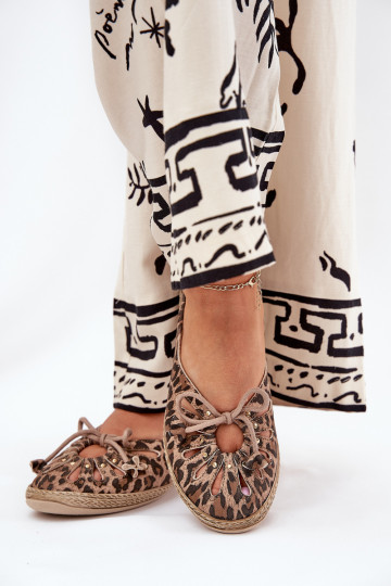 Ploché boty baleríny Z Naturalnej Skóry se vzory leopardí kožešiny Zazoo 10179 hnědá 2